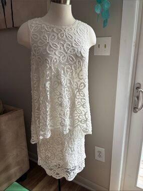 Max Studio White Lace Overlay Shift Dress
